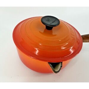 Le Creuset Wood Handle Saucepan, Orange, 7.1in, Rare, Used